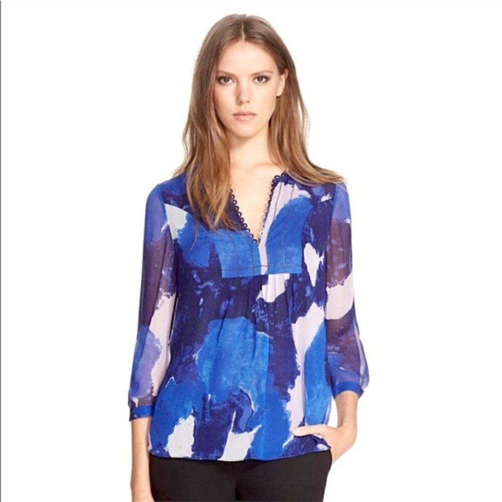 Diane Von Furstenberg Blue Camden Silk Blouse